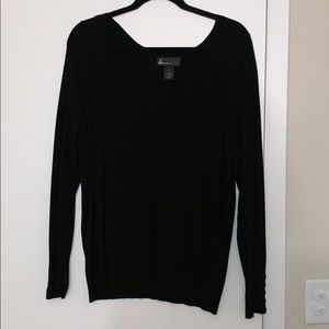 Black v-neck sweater with small button detail